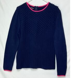 Talbots Sweater Long Sleeve Women’s XL Blue Pink Textured Knit  Pullover Cozy